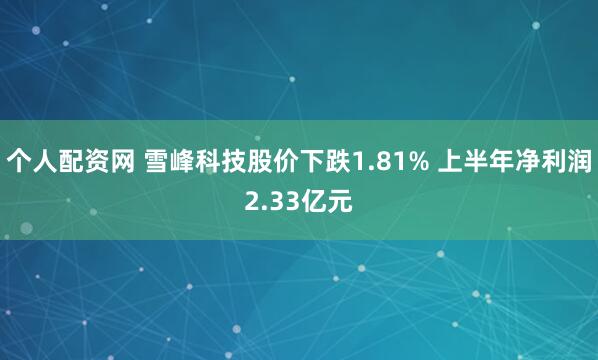 个人配资网 雪峰科技股价下跌1.81% 上半年净利润2.33亿元